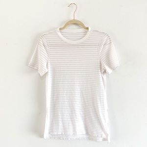 Lululemon White Striped Short Sleeve Tee Shirt